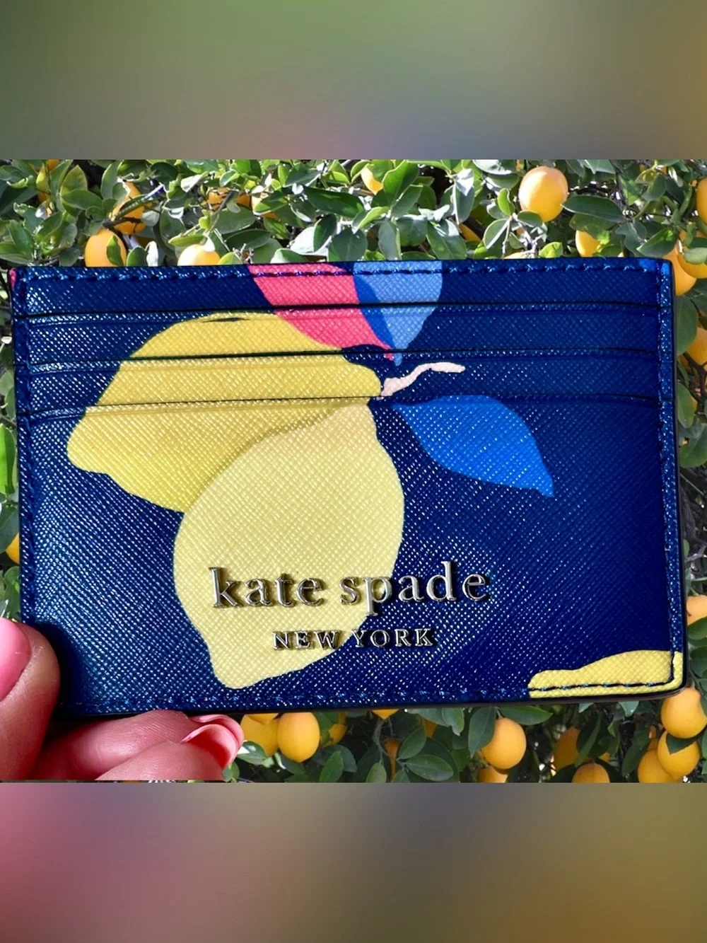 kate spade New Lemon Zest Cardholder Navy/Vibrant Lemons/Double Sided/Top Pouch